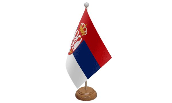 Serbia Crest Small Flag with Wooden Stand